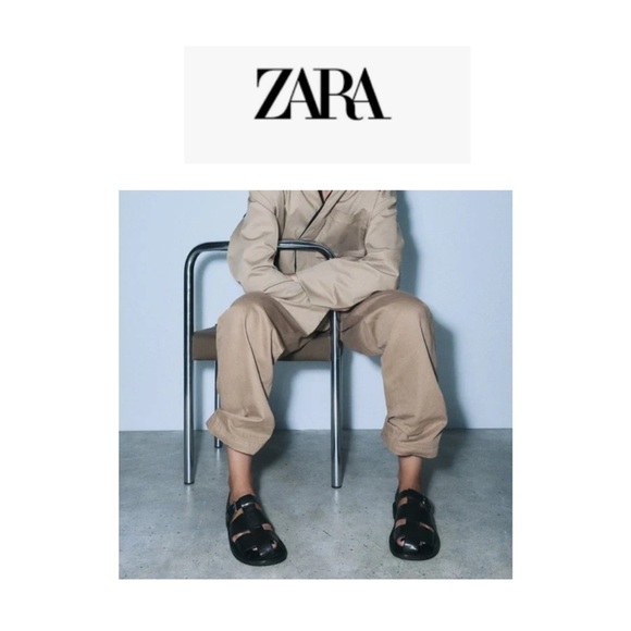 🆕Zara Black Faux Fur Lined Flat Cage Sandals 9/40🆕 - Picture 1 of 16